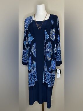 STUDIO ONE NEW YORK Dress Women’s Large Navy/Blue Floral Long Sleeve